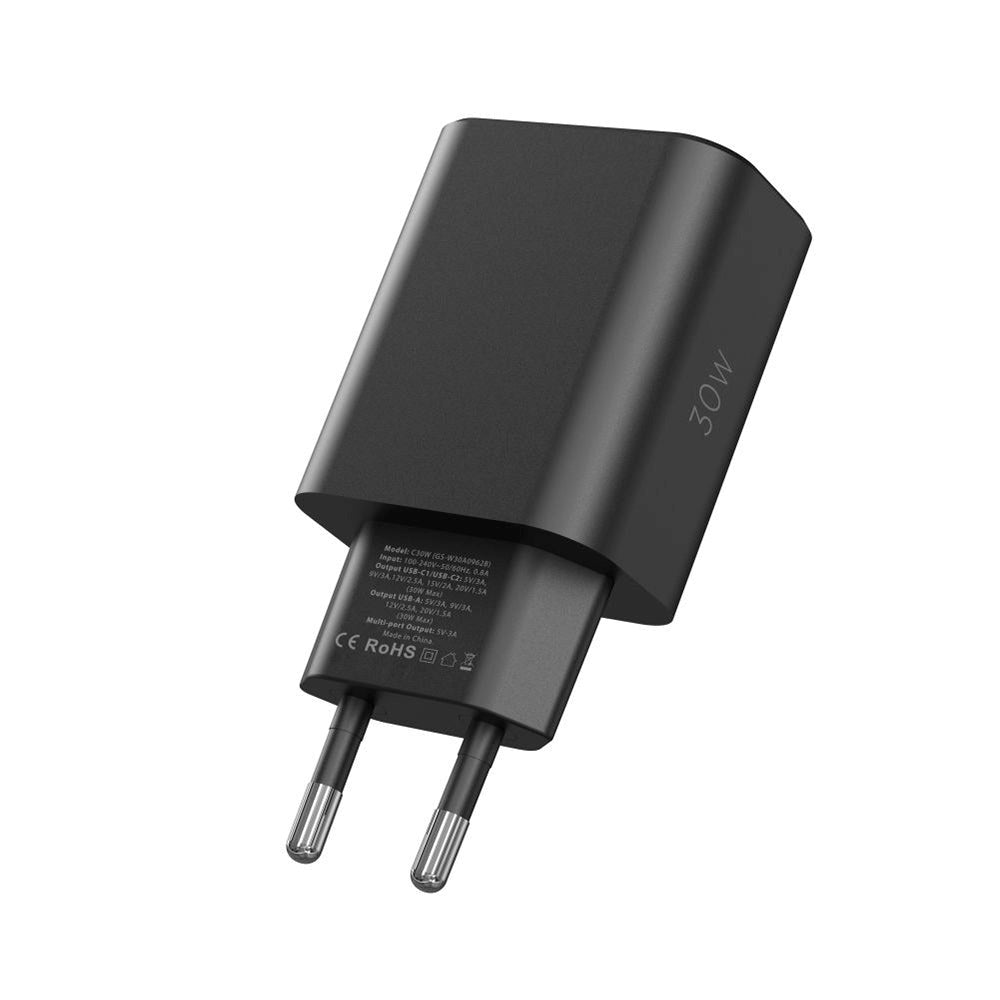 Tech-Protect NC 30W Vægoplader m. 2 x USB-C & 1 x USB-A - Sort