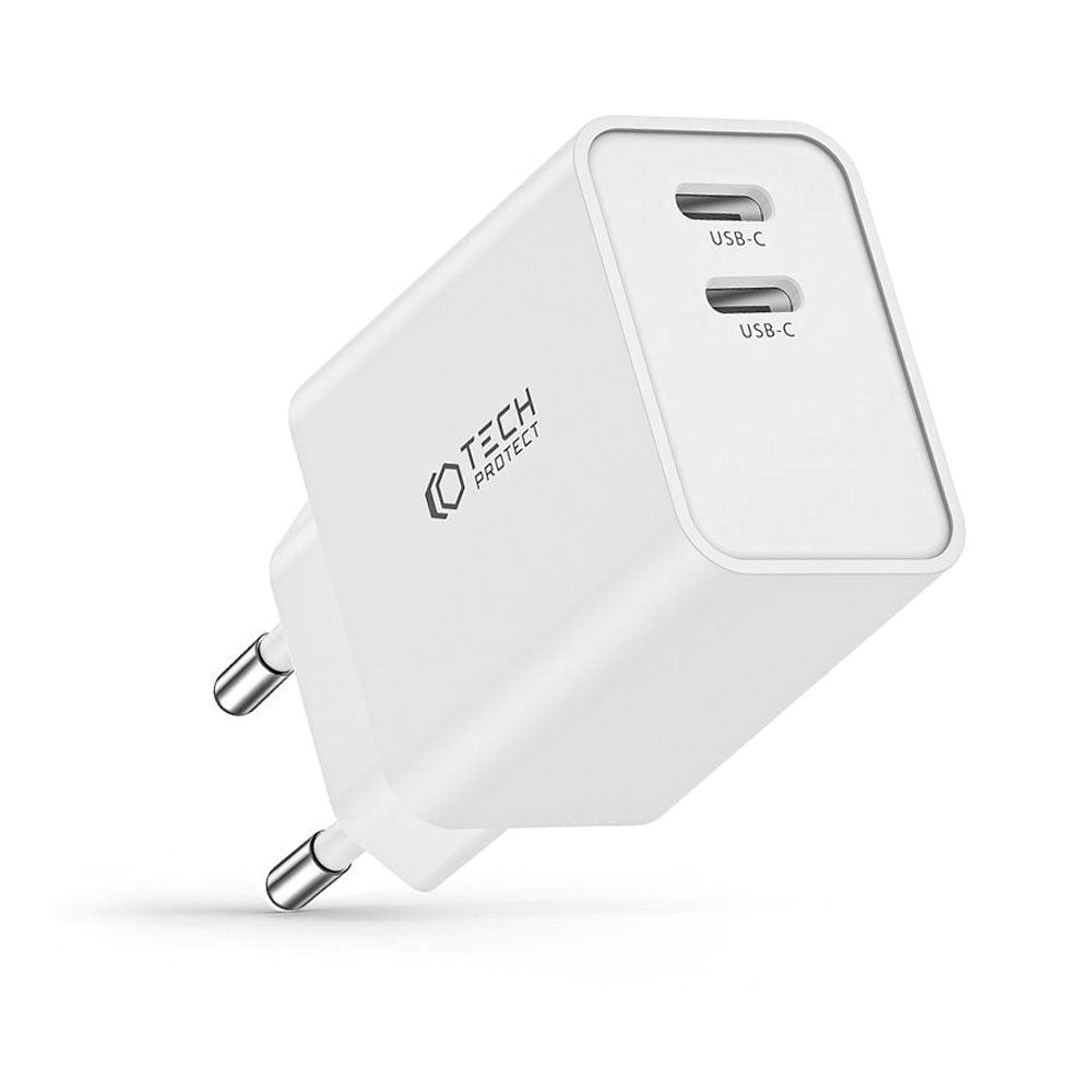 Tech-Protect Network 35W Vægoplader m. 2 x USB-C - Hvid