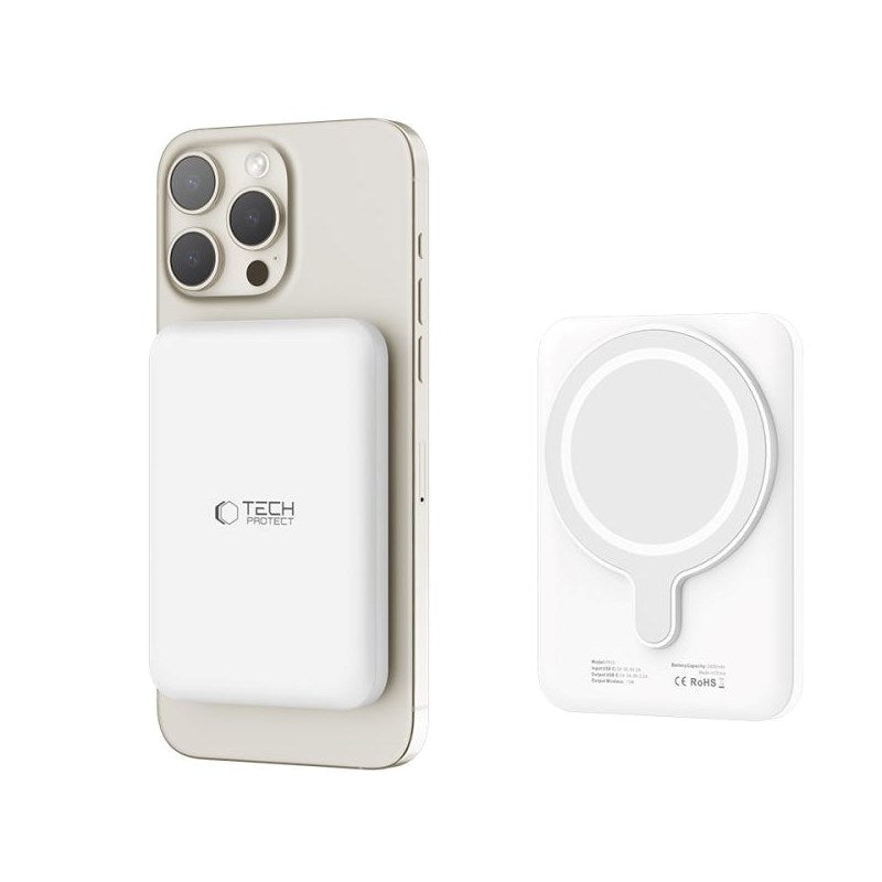 Tech-Protect LifeMag Trådløs Powerbank 5000 mAh - MagSafe Kompatibel - Hvid
