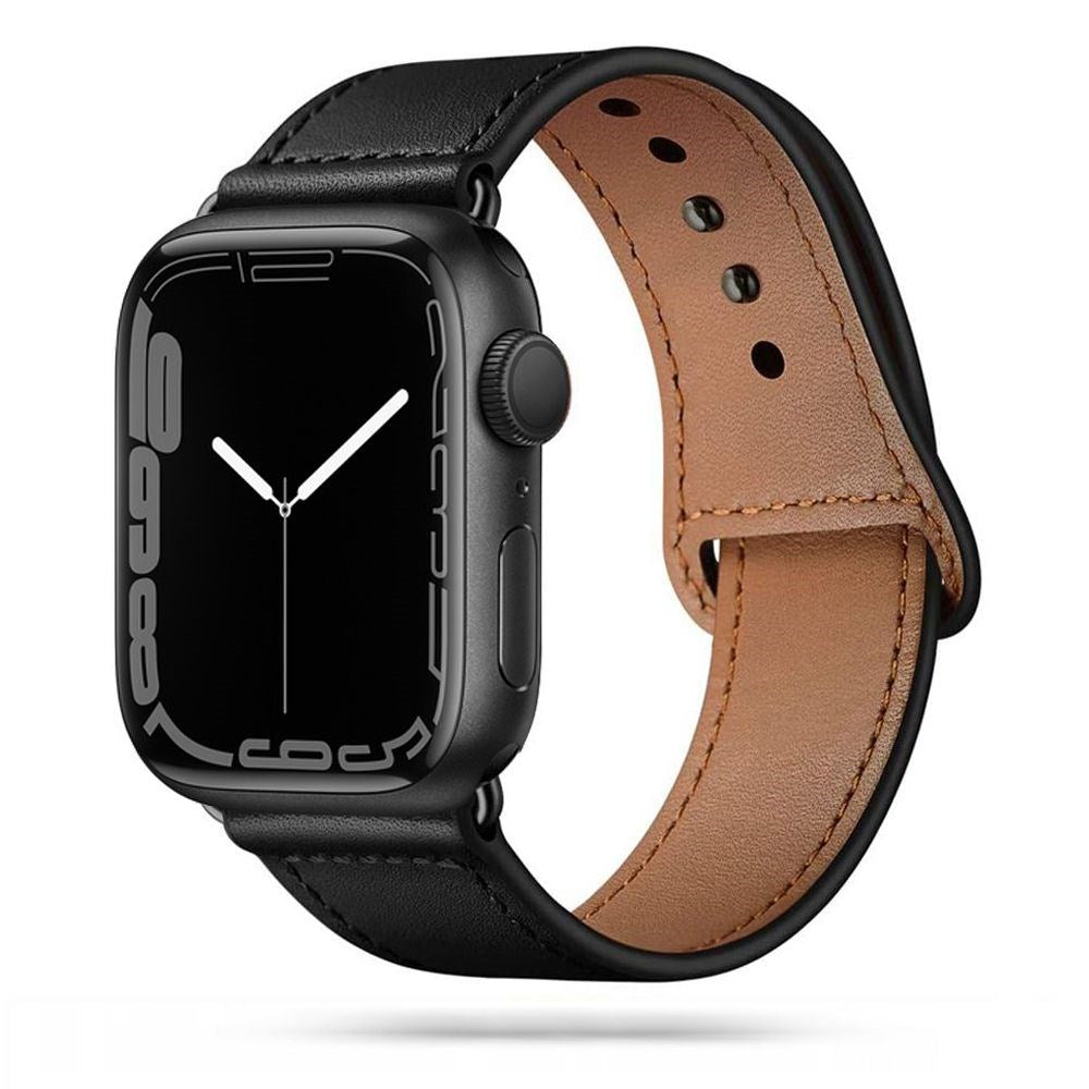 Apple Watch (42/44/SE/45/46/49mm) Tech-Protect LEATHERFIT PU Læder Rem - Sort