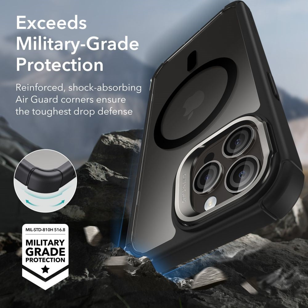 iPhone 15 Pro Max ESR Armor Tough Kickstand Halolock Bagside Cover - MagSafe Kompatibel - Gennemsigtig / Sort