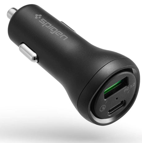 Spigen SteadiBoost Biloplader PD 45W med USB-C & USB-A - Sort