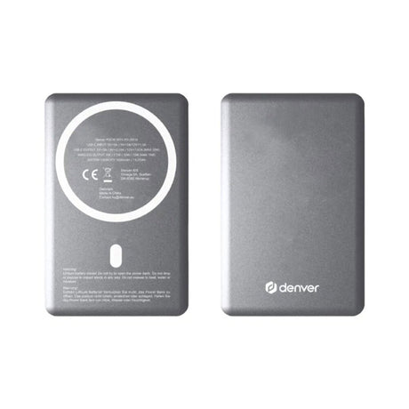 Denver PQCW-10015 Trådløs PowerBank - 15W / 10.000 mAh - MagSafe Kompatibel - Grå