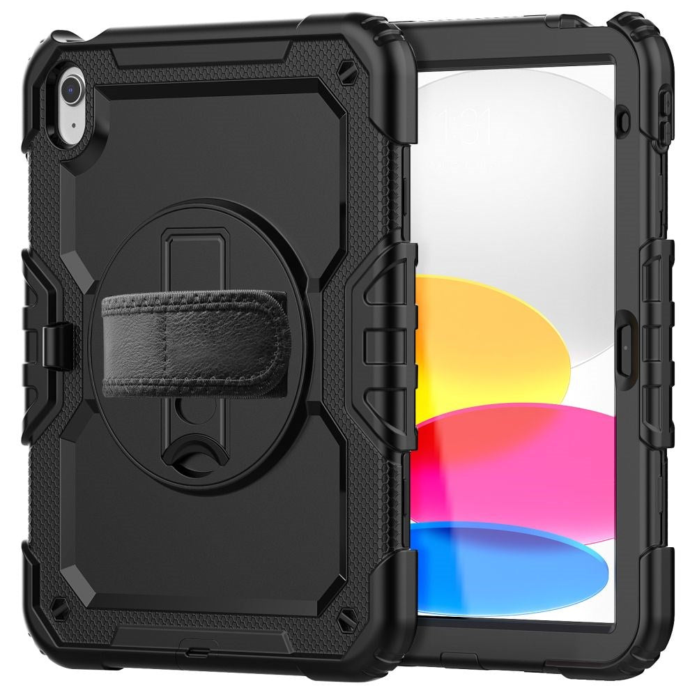 iPad 10.9" 2022 Tech-Protect Solid360 Case m. Beskyttelsesfilm, Håndholder & Skulderstrop - Sort