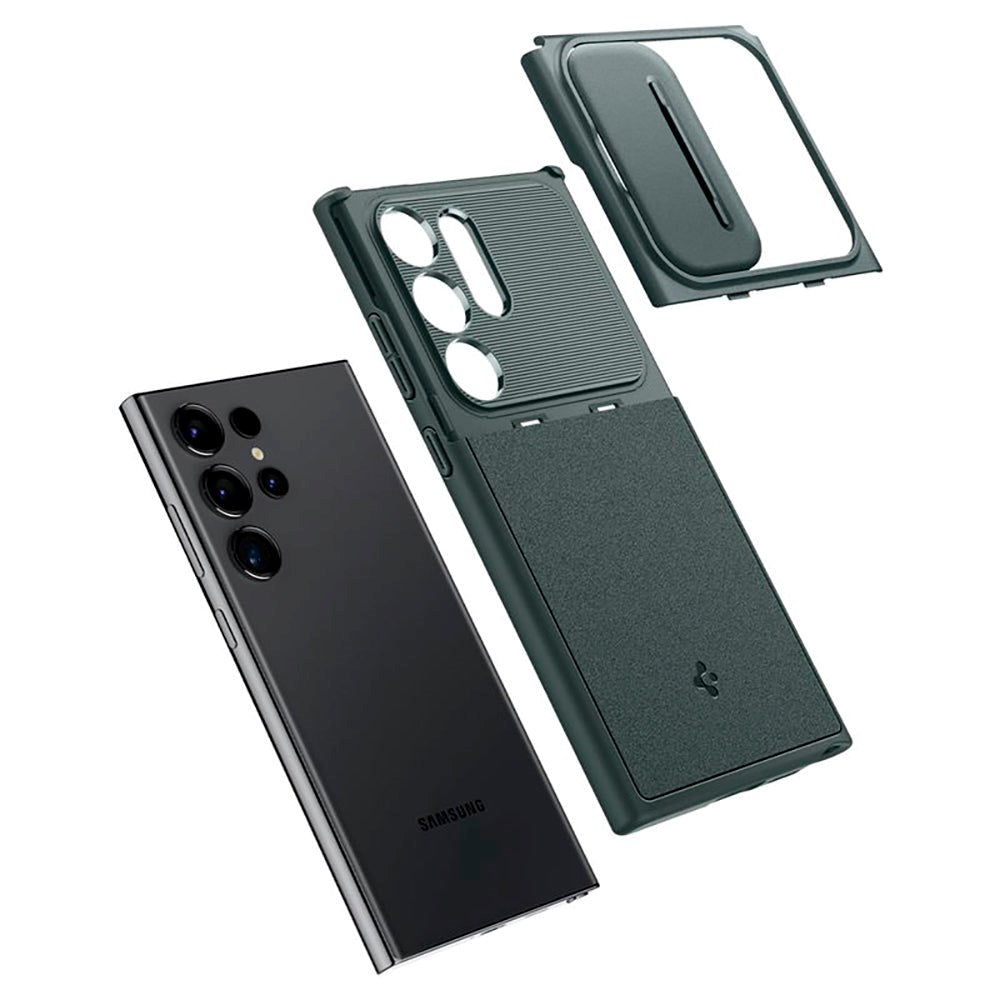 Samsung Galaxy S24 Ultra Spigen Optik Armor Bagside Cover - Mørkegrøn