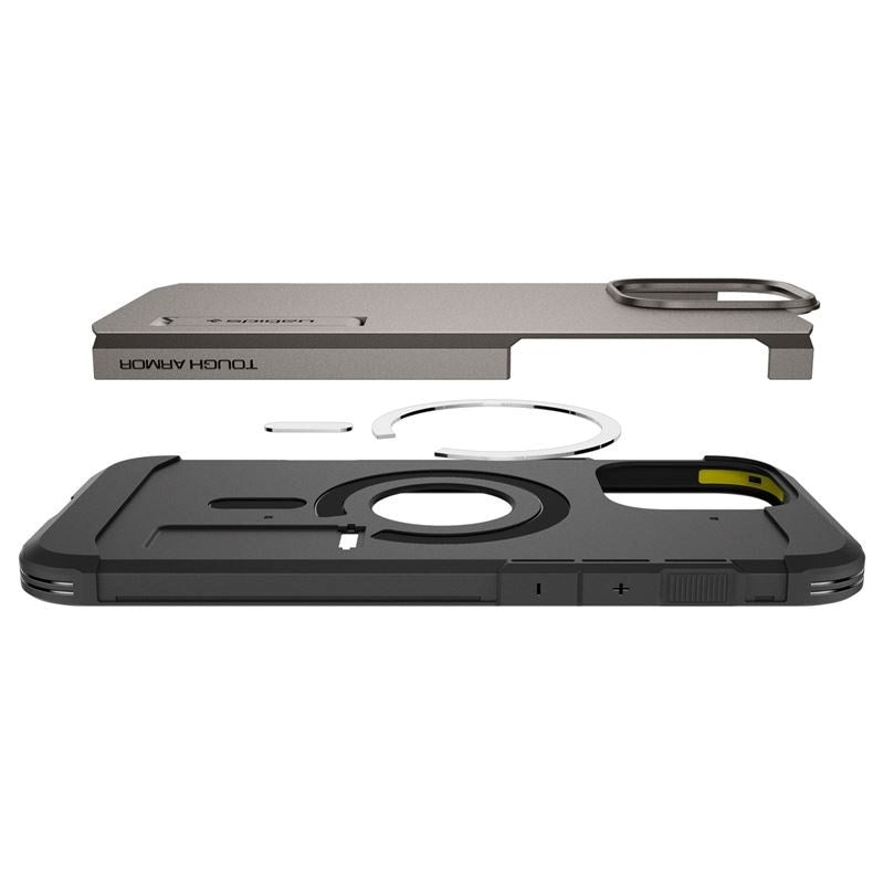 iPhone 16 Pro Spigen Tough Armor Case m. Kickstand - MagSafe Kompatibel - Gunmetal