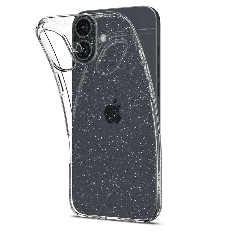 iPhone 16 Spigen Liquid Crystal Glitter Bagside Cover - Gennemsigtig