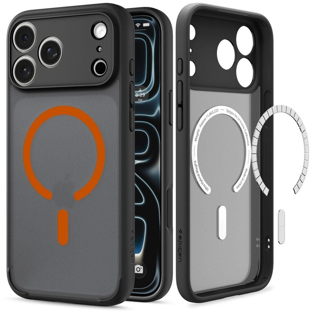 iPhone 18 Pro Max / 17 Pro Max Spigen Ultra Hybrid Bagside Cover - MagSafe Kompatibel - Mat Sort / Orange