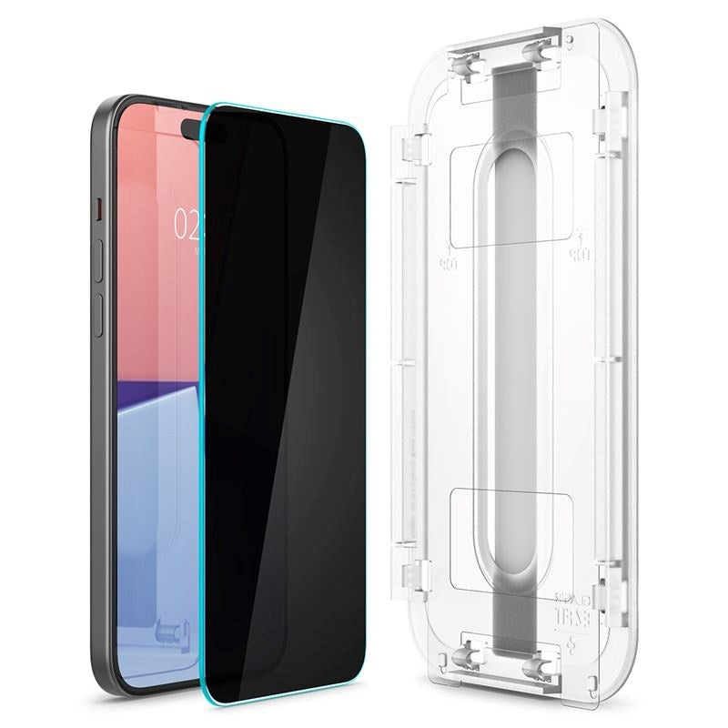 iPhone 16 Spigen EZ Fit Glas.tR Skærmbeskyttelse - Privacy Filter - Case Friendly - Gennemsigtig