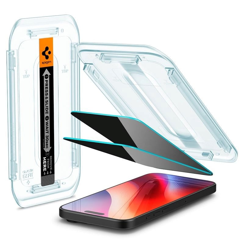 iPhone 16 Pro Max Spigen EZ Fit Glas.tR Skærmbeskyttelse 2. Stk - Privacy Filter - Case Friendly - Gennemsigtig