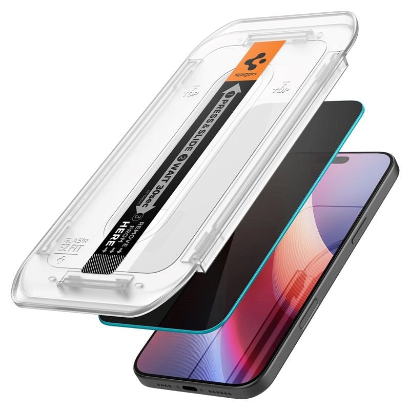 iPhone 16 Pro Max Spigen EZ Fit Glas.tR Skærmbeskyttelse - Privacy Filter - Case Friendly - Gennemsigtig