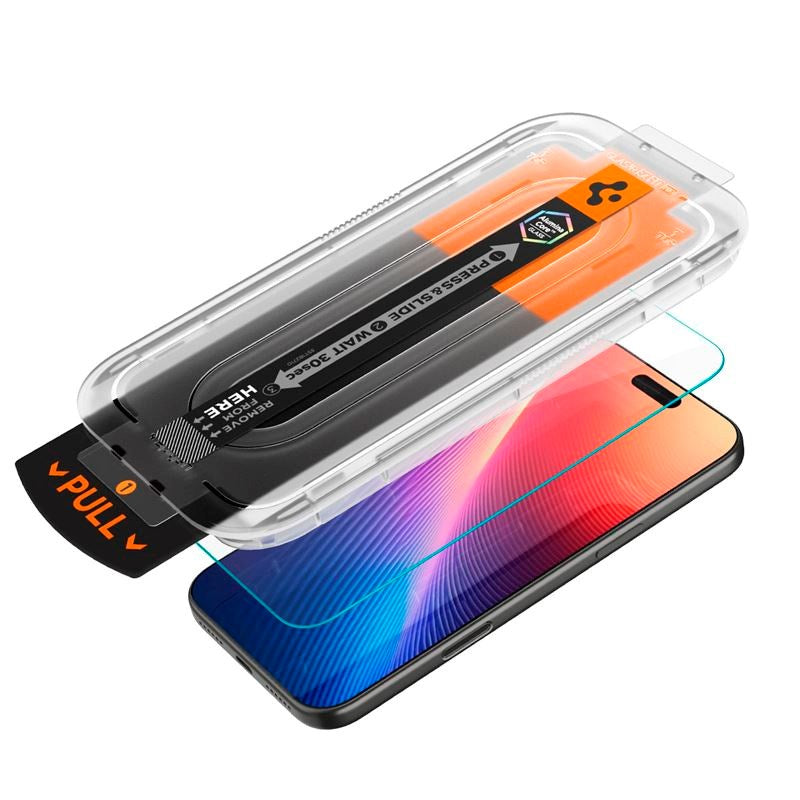 Spigen iPhone 17 / 17 Pro / 16 Pro Glass tR EZ Fit Pro HD Skærmbeskyttelsesglas - Privacy Funktion - Gennemsigtig