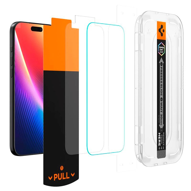 Spigen iPhone 17 / 17 Pro / 16 Pro Glass tR EZ Fit Pro HD Skærmbeskyttelsesglas - Privacy Funktion - Gennemsigtig