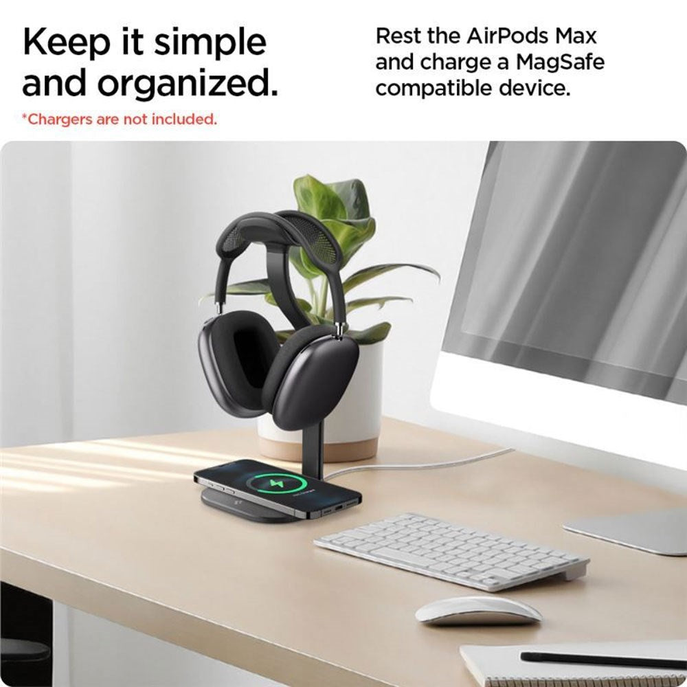 Spigen Stander m. Opladning til Mobil & AirPods Max - MagSafe Kompatibel - Sort