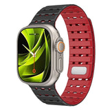 Mobile Origin Apple Watch (42/44/SE/45/46/49mm) Magnetisk Silikone Urrem - Sort / Rød