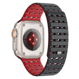Mobile Origin Apple Watch (42/44/SE/45/46/49mm) Magnetisk Silikone Urrem - Sort / Rød