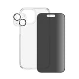 iPhone 15 PanzerGlass 3-i-1 Bundle m. EasyAligner - Privacy Skærmbeskyttelse (UWF) / Bagsidecover / Kamerabeskyttelse - Gennemsigtig / Sort