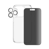 iPhone 15 Pro PanzerGlass 3-i-1 Bundle m. EasyAligner - Privacy Skærmbeskyttelse (UWF) / Bagsidecover / Kamerabeskyttelse - Gennemsigtig / Sort