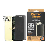 iPhone 15 Plus PanzerGlass 3-i-1 Bundle m. EasyAligner - Privacy Skærmbeskyttelse (UWF) / Bagsidecover / Kamerabeskyttelse - Gennemsigtig / Sort