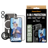 iPhone 16 PanzerGlass 4-i-1 Bundle m. EasyAligner - Skærmbeskyttelse (UWF) / Bagsidecover / Kamerabeskyttelse / Fingerring - Gennemsigtig / Sort