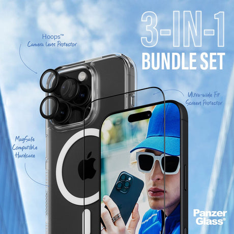 iPhone 16 Pro PanzerGlass 3-i-1 Bundle m. EasyAligner - Skærmbeskyttelse (UWF) / Bagsidecover / Kamerabeskyttelse - Gennemsigtig / Sort
