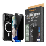 iPhone 16 Pro PanzerGlass 3-i-1 Bundle m. EasyAligner - Privacy Skærmbeskyttelse (UWF) / Bagsidecover / Kamerabeskyttelse - Gennemsigtig / Sort