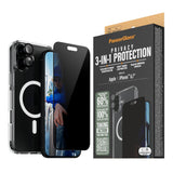 iPhone 16 Plus PanzerGlass 3-i-1 Bundle m. EasyAligner - Privacy Skærmbeskyttelse (UWF) / Bagsidecover / Kamerabeskyttelse - Gennemsigtig / Sort