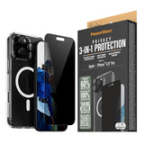iPhone 16 Pro Max PanzerGlass 3-i-1 Bundle m. EasyAligner - Privacy Skærmbeskyttelse (UWF) / Bagsidecover / Kamerabeskyttelse - Gennemsigtig / Sort