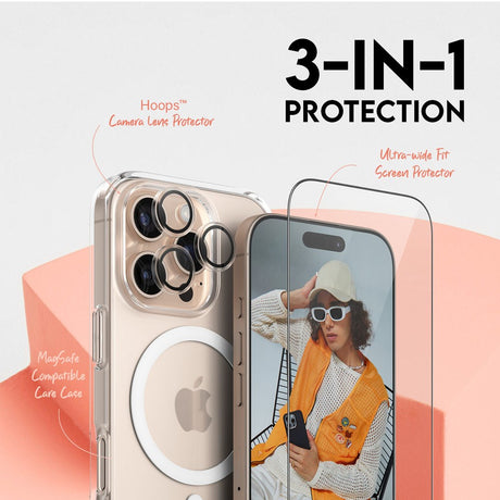 CARE By PanzerGlass iPhone 16 Pro 3-i-1 FLAGSHIP MagSafe Bundle - Skærmbeskyttelse (UWF) / Bagsidecover / Kamerabeskyttelse - Gennemsigtig / Hvid