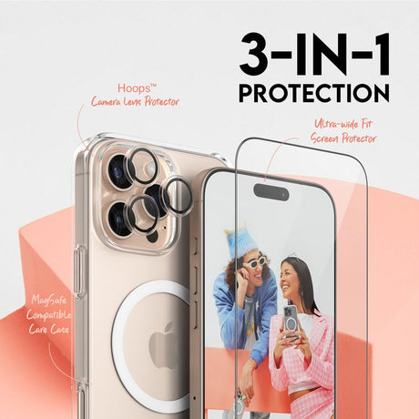 CARE By PanzerGlass iPhone 16 Pro Max 3-i-1 FLAGSHIP MagSafe Bundle - Skærmbeskyttelse (UWF) / Bagsidecover / Kamerabeskyttelse - Gennemsigtig / Hvid