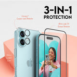 CARE By PanzerGlass iPhone 16 3-i-1 FLAGSHIP Bundle - Skærmbeskyttelse (UWF) / Bagsidecover / Kamerabeskyttelse - Gennemsigtig