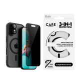 CARE By PanzerGlass iPhone 16 3-i-1 FLAGSHIP MagSafe Bundle - Privacy Skærmbeskyttelse (UWF) / Bagsidecover / Kamerabeskyttelse - Gennemsigtig / Sort