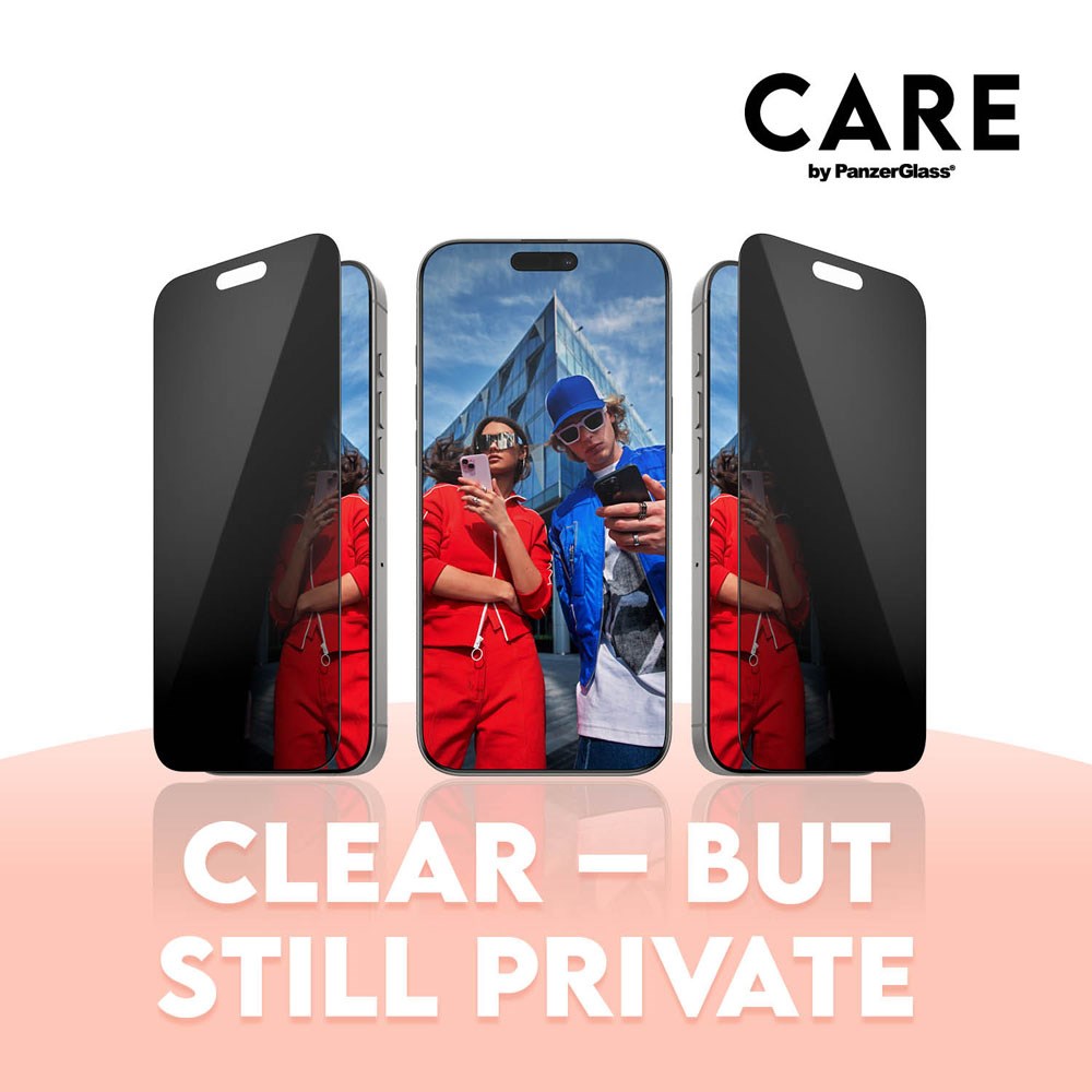 CARE By PanzerGlass iPhone 16 3-i-1 FLAGSHIP MagSafe Bundle - Privacy Skærmbeskyttelse (UWF) / Bagsidecover / Kamerabeskyttelse - Gennemsigtig / Sort