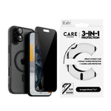 CARE By PanzerGlass iPhone 16 Plus 3-i-1 FLAGSHIP MagSafe Bundle - Privacy Skærmbeskyttelse (UWF) / Bagsidecover / Kamerabeskyttelse - Gennemsigtig / Sort