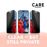 CARE By PanzerGlass iPhone 16 Plus 3-i-1 FLAGSHIP MagSafe Bundle - Privacy Skærmbeskyttelse (UWF) / Bagsidecover / Kamerabeskyttelse - Gennemsigtig / Sort