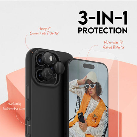 CARE By PanzerGlass iPhone 16 Pro 3-i-1 FASHION Bundle - Skærmbeskyttelse (UWF) / Bagsidecover / Kamerabeskyttelse - Gennemsigtig / Sort