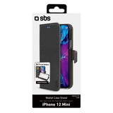 SBS iPhone 12 Mini Wallet Stand Cover - Sort