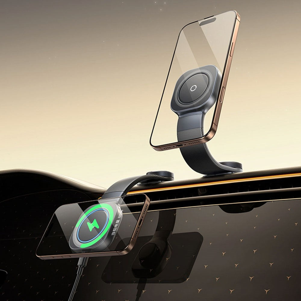Baseus Magnetisk Mobilholder til Bil - Trådløs Opladning - Instrumentbræt - MagSafe Kompatibel - Sort