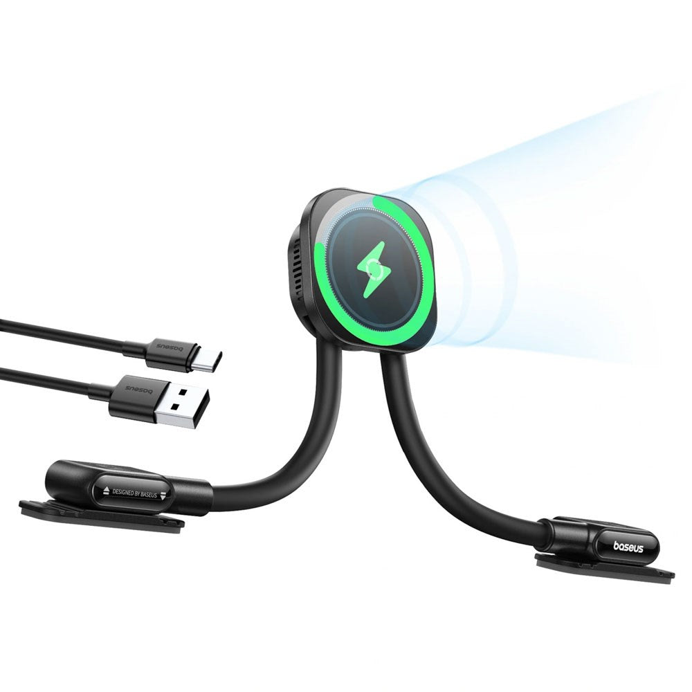 Baseus Mobilholder til Bil - Trådløs Opladning - Fleksibelt Design - MagSafe Kompatibel - Sort