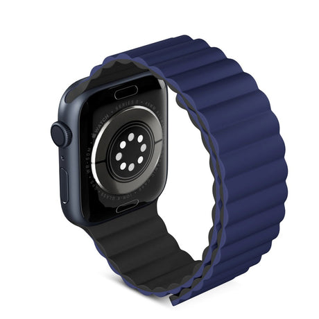 Apple Watch (42/44/SE/45/46/49mm) Epico Magnetisk Silikone Urrem - Blå / Sort