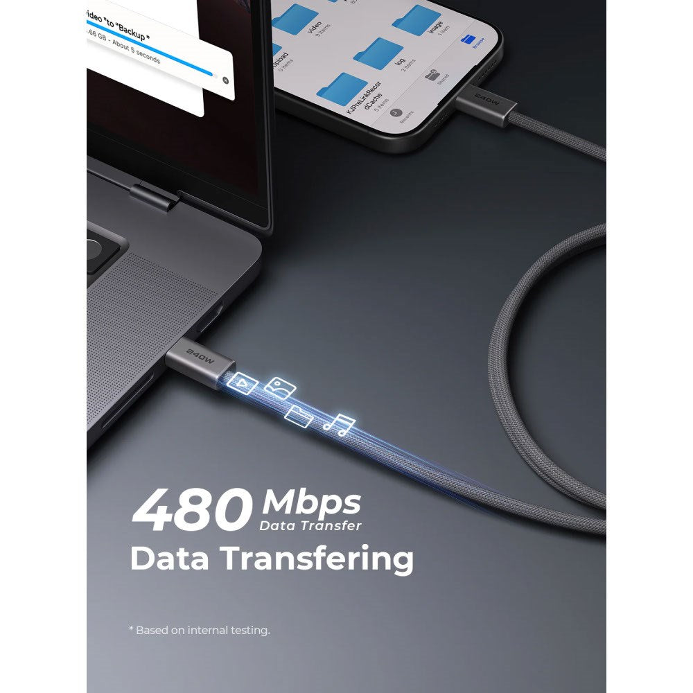 Aukey CB-DC242 - USB-C til USB-C Kabel - 240W - 1.8m - Grå