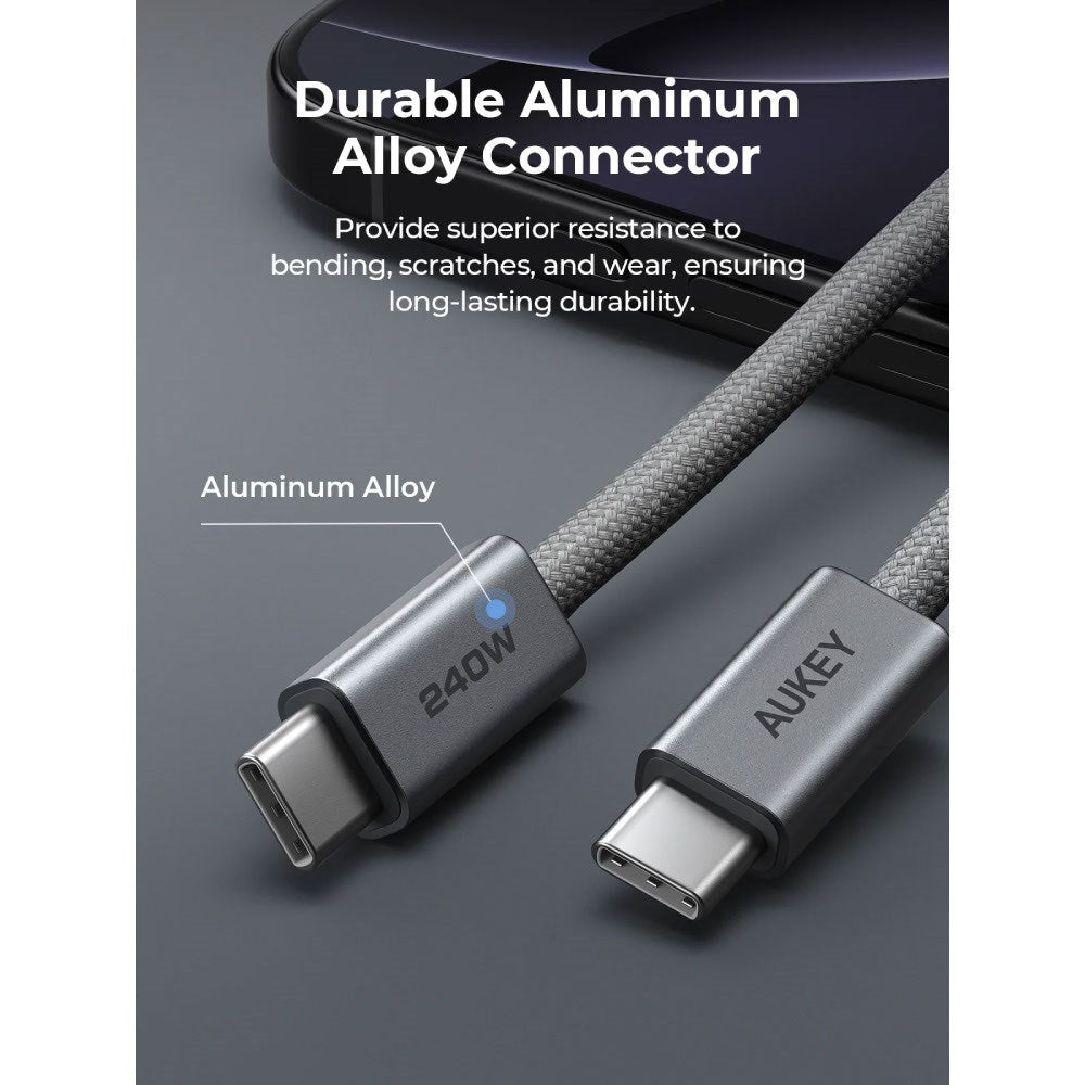 Aukey CB-DC242 - USB-C til USB-C Kabel - 240W - 1.8m - Grå