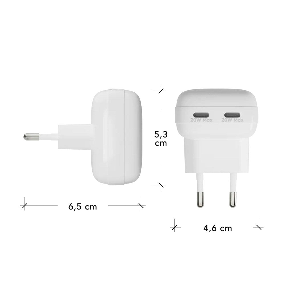 dbramante1028 Vægoplader - 20W - 2 x USB-C Stik - Hvid