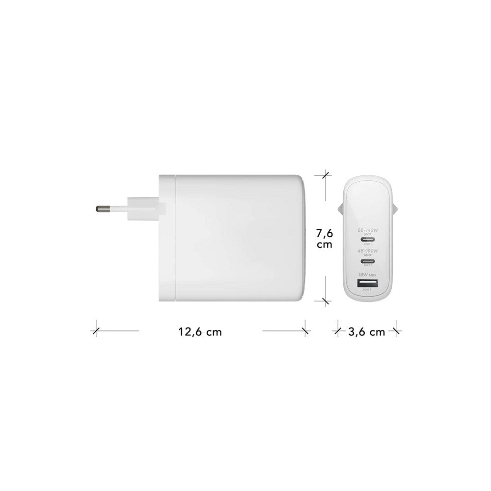 2 x USB-C 65-140W/45-100W/1 x USB-A 18W - dbramante1928 EU Vægoplader - Hvid