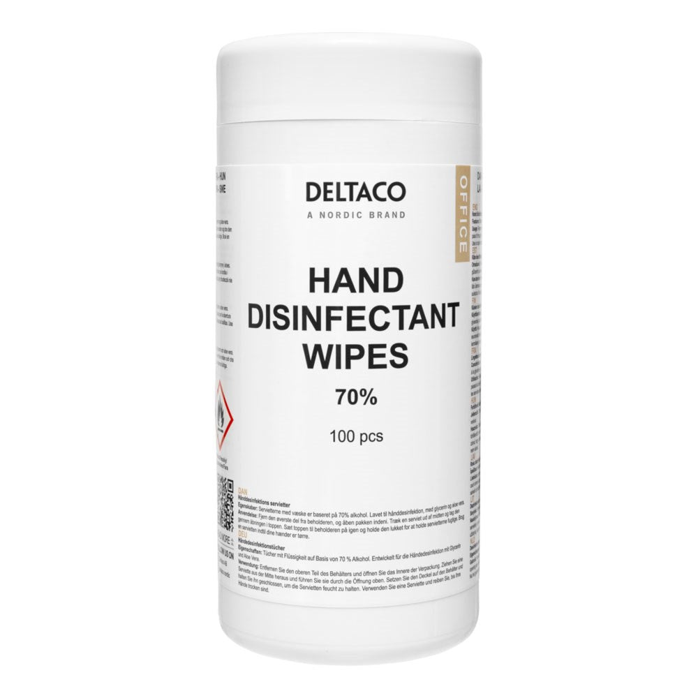 Deltaco Hånddesinfektionsservietter - 100 stk - Hvid