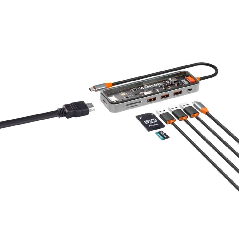 Canyon DS13 7-i-1 USB-C Hub - 100W - Grå