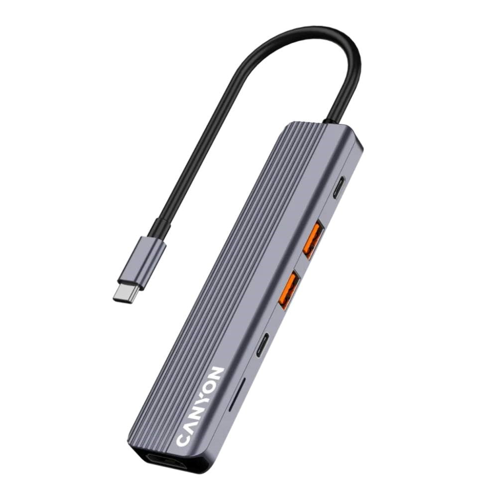 Canyon 6-i-1 USB-C Hub - Grå