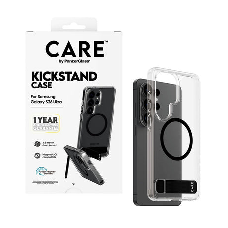 Samsung Galaxy S26 Ultra CARE by PanzerGlass Feature Kickstand Cover -  Qi Kompatibel - Transparent / Black