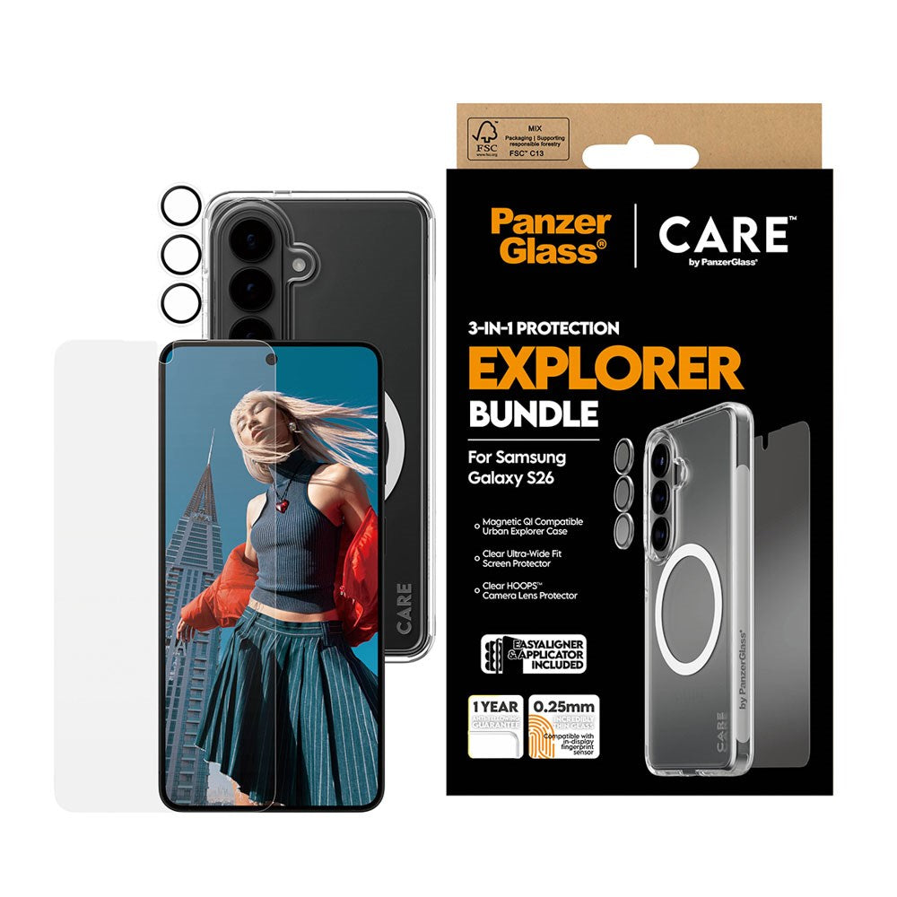 Samsung Galaxy S26 Urban Combat 3-in-1 Bundle inkl. Cover / Skærmbeskyttelse / Kamerabeskyttelse - Qi Kompatibel - Gennemsigtig
