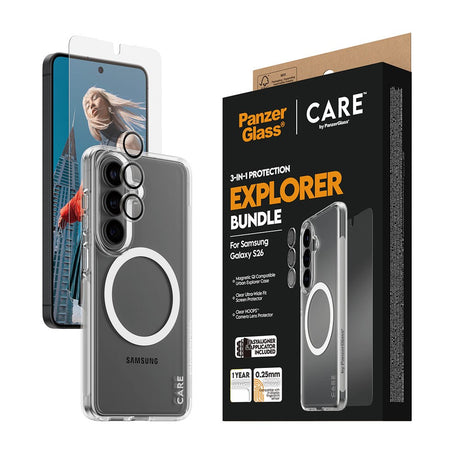 Samsung Galaxy S26 Urban Combat 3-in-1 Bundle inkl. Cover / Skærmbeskyttelse / Kamerabeskyttelse - Qi Kompatibel - Gennemsigtig